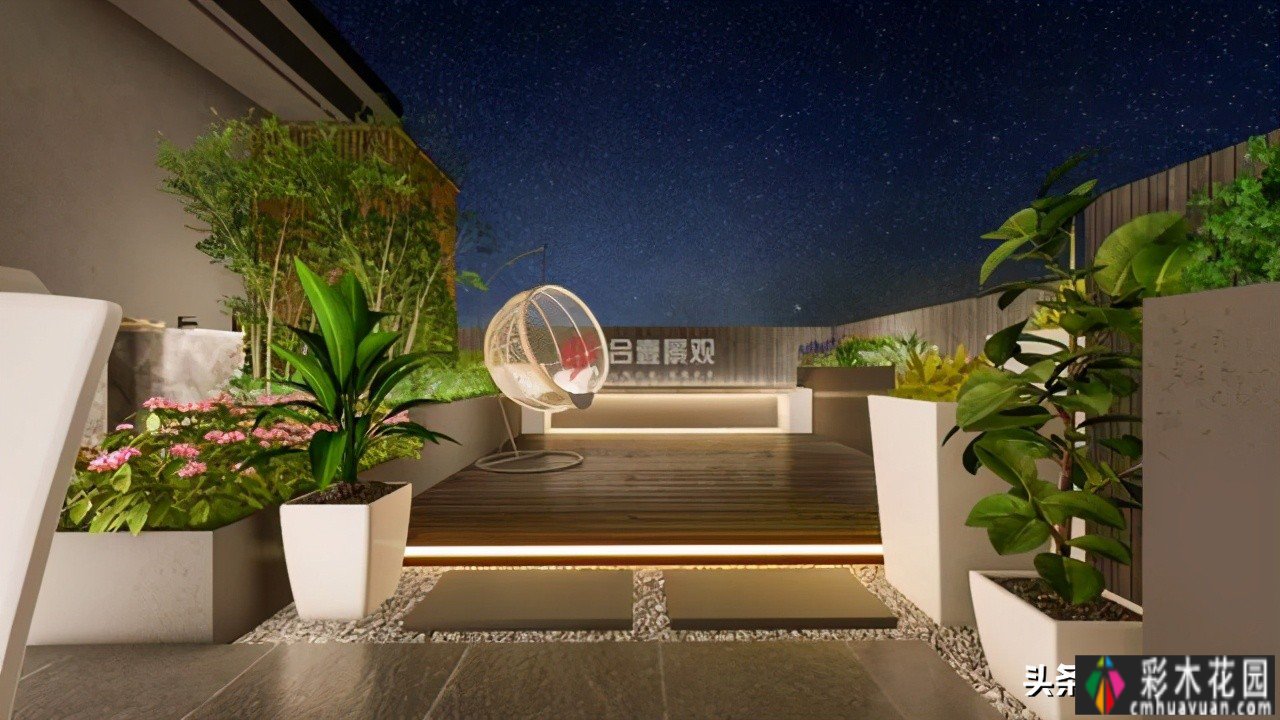 别墅花园案例:河南郑州57平露台花园设计